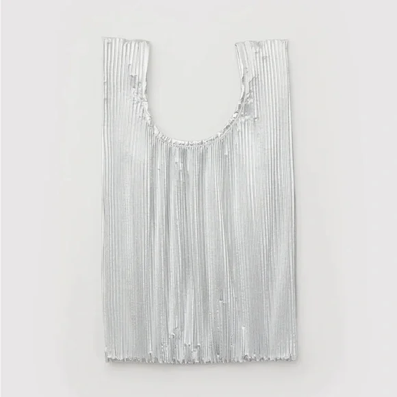 BAGGU Silver Pleated Tote Bag - Picture 2 of 2